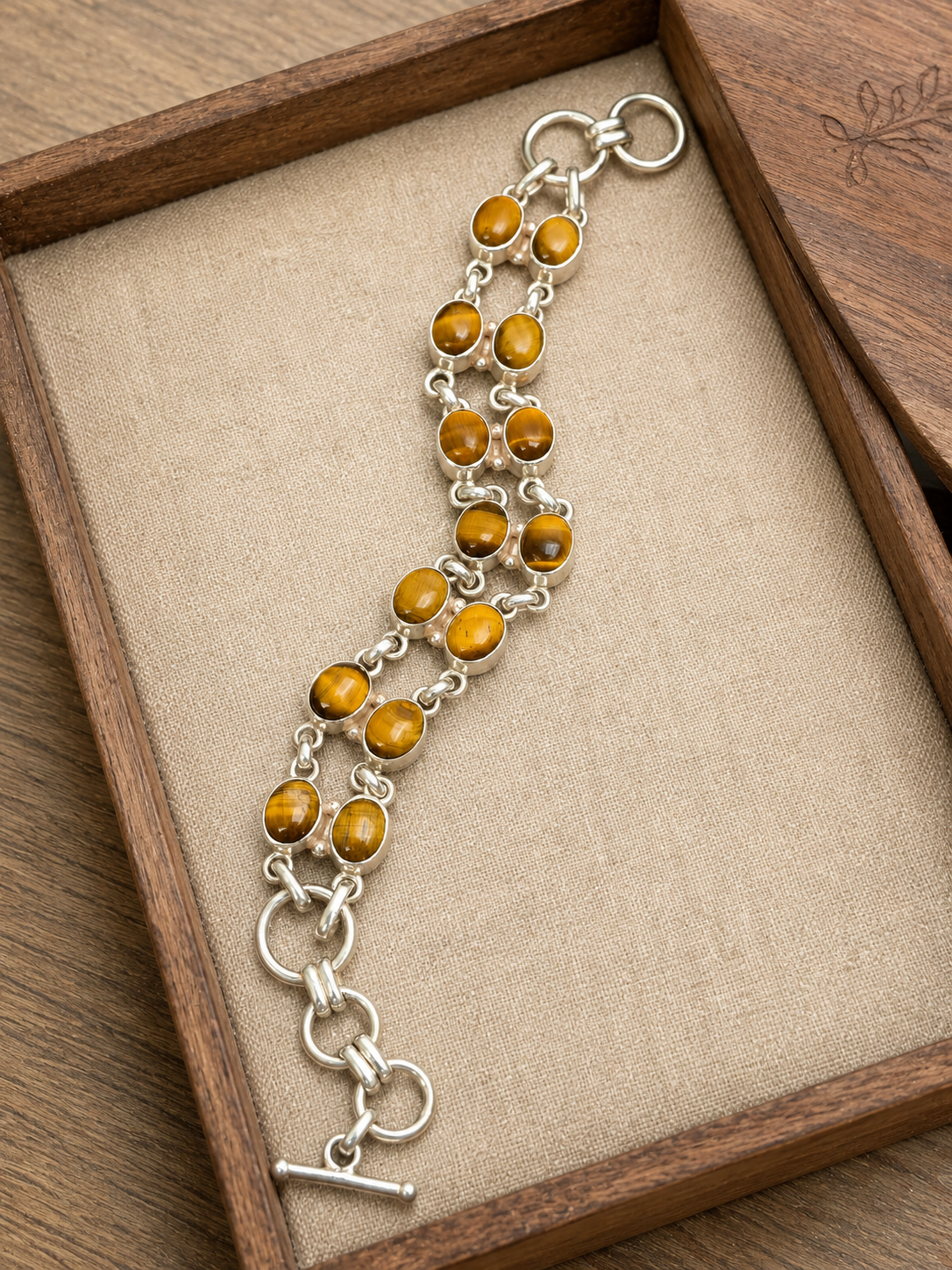 Tiger Eye 2 Strand Sterling Silver Bracelet | Handmade 925 Silver Gemstone Bracelet