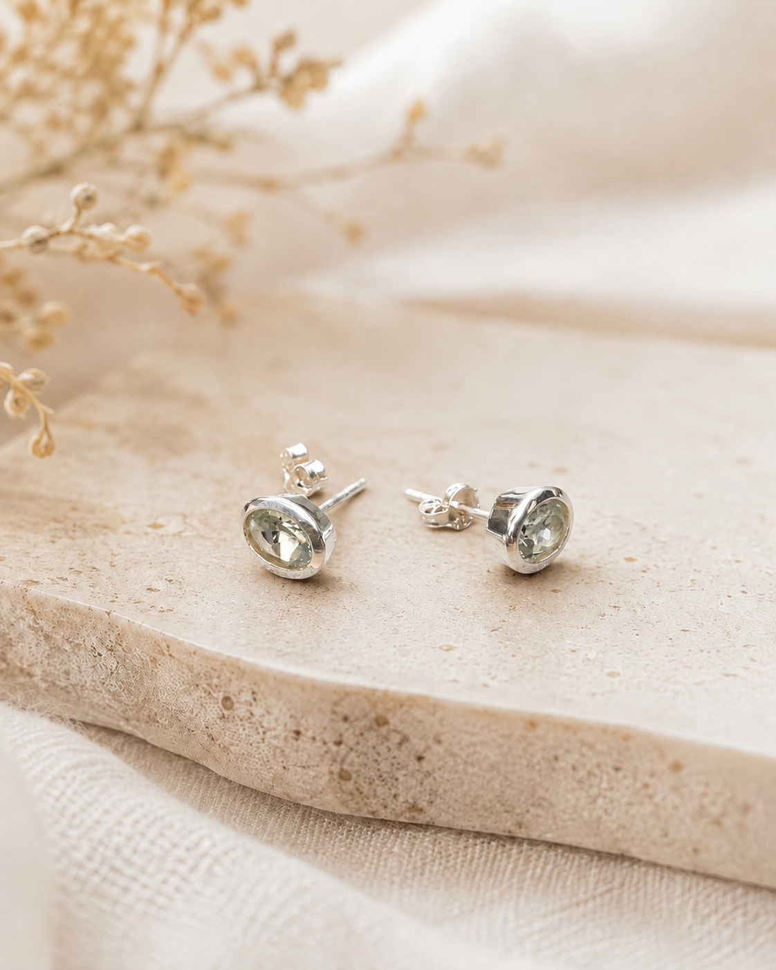 Aquamarine Sterling Silver Stud Earrings – Oval Natural Gemstone Earrings