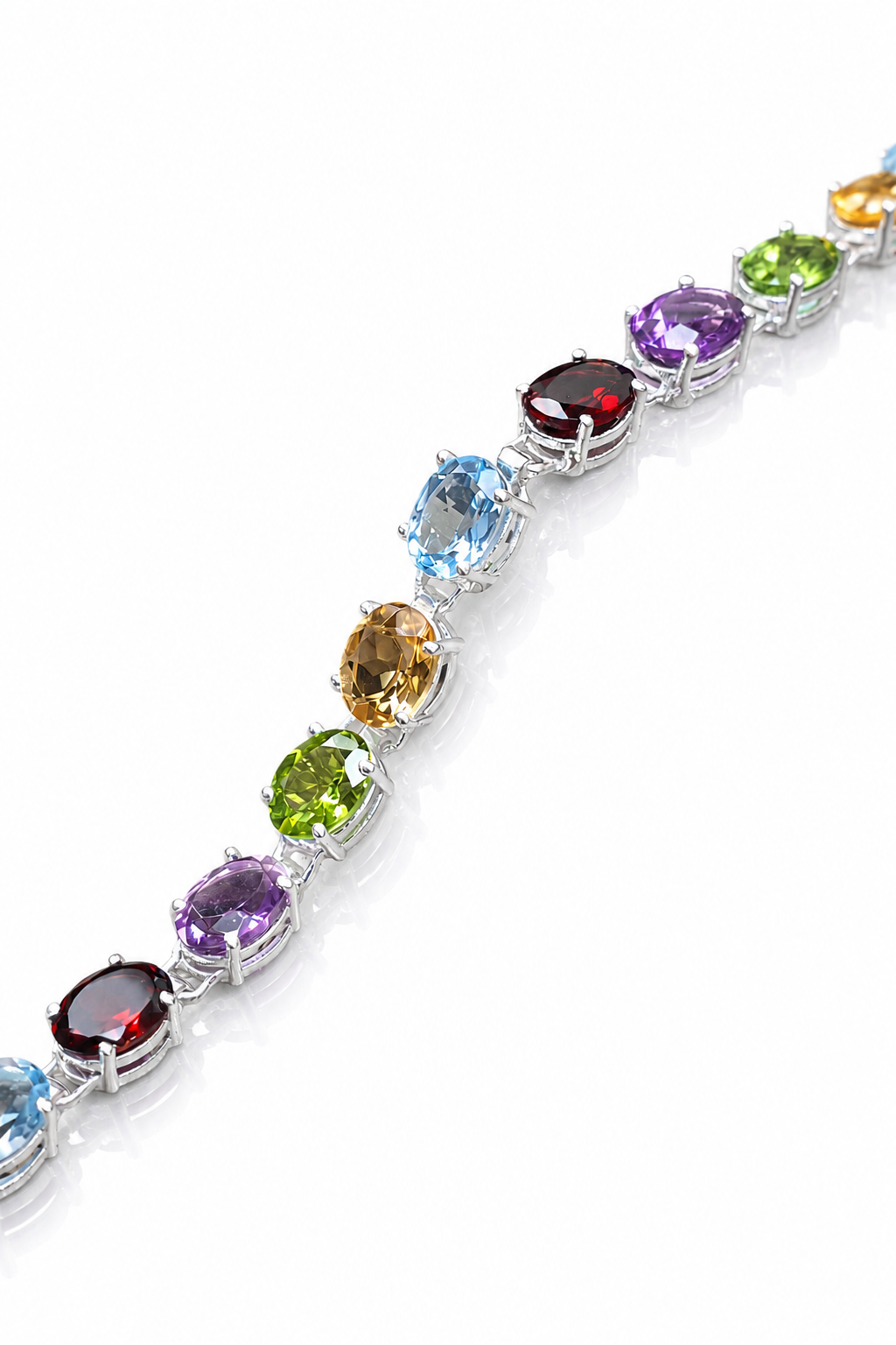 Sterling Silver Multi Gemstone Bracelet – Garnet, Peridot, Blue Topaz, Citrine & Amethyst