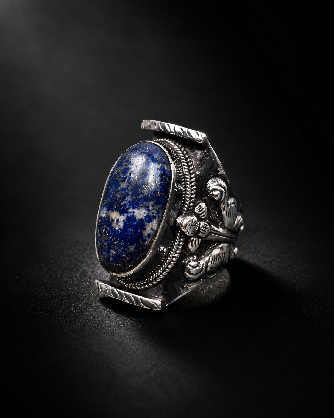 Solid Sterling Silver Lapis Lazuli Statement Ring – Size US 9.5
