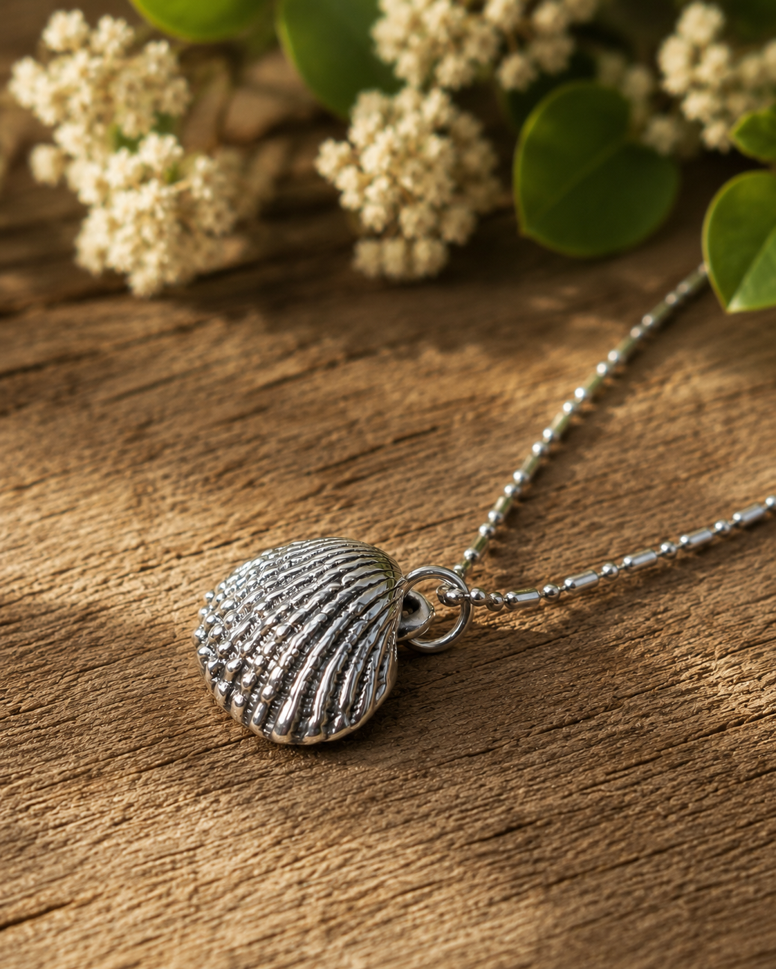 Solid Sterling Silver Seashell Pendant – 925 Silver Ocean Shell Necklace Charm