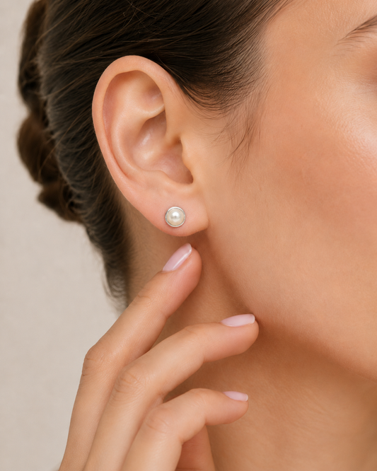 6mm Pearl Stud Earrings in Solid Sterling Silver