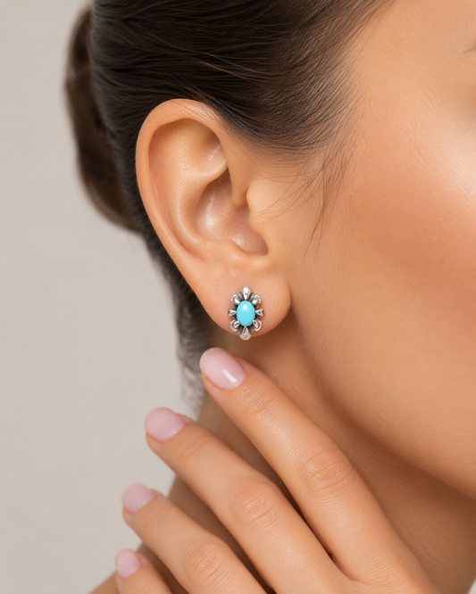 Sterling Silver Turquoise Claw Set Stud Earrings