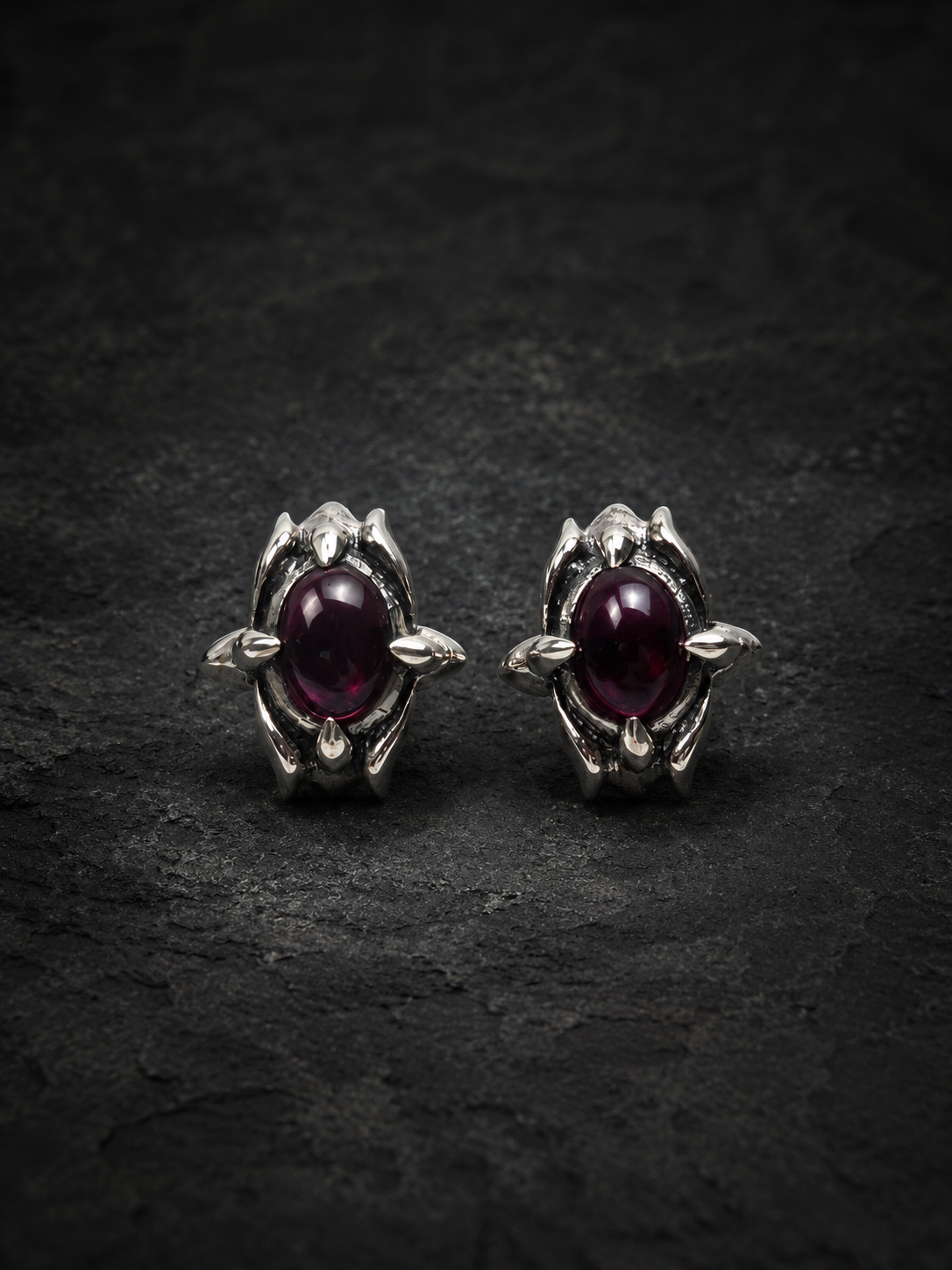 Solid Sterling Silver Garnet Stud Earrings