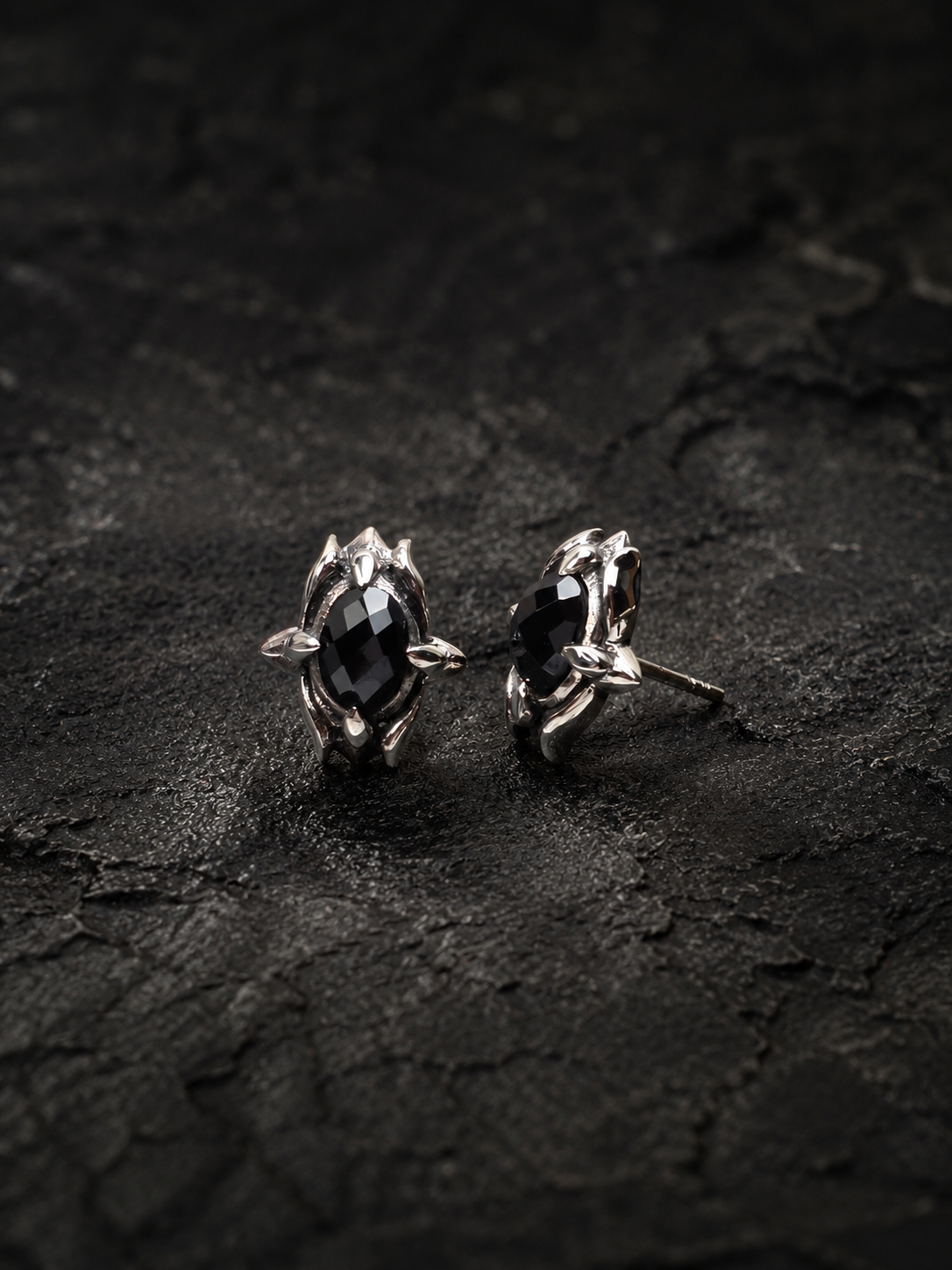 Solid Sterling Silver Black Spinel Stud Earrings