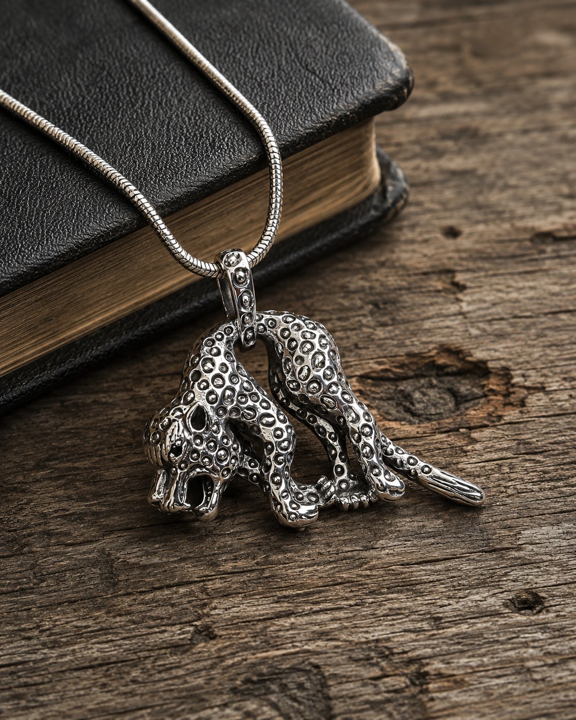 Solid Sterling Silver Panther Pendant – 925 Silver Jaguar Big Cat Necklace, Oxidized Animal Jewelry, Gothic Statement Pendant