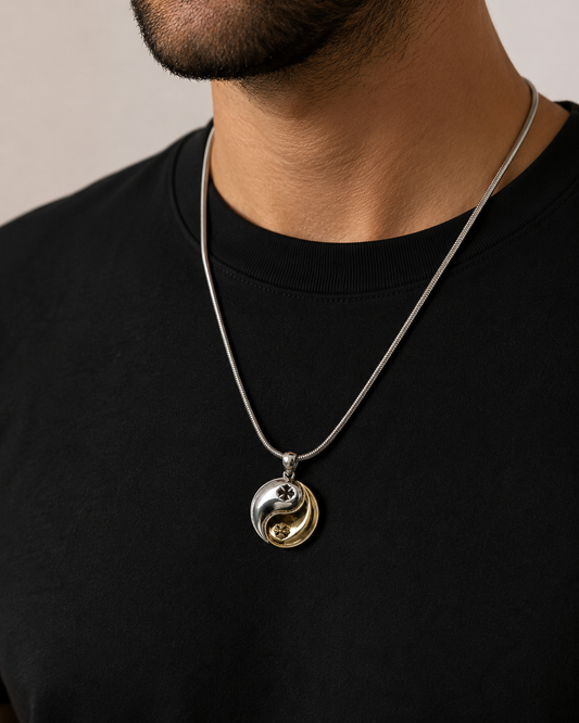 Sterling Silver Yin Yang Cross Pendant with Brass Accents – Fleur de Lis Two Tone Necklace Pendant