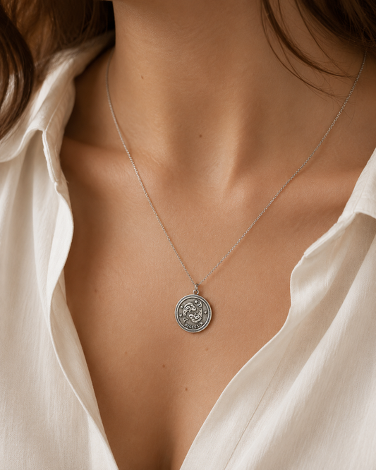 Sterling Silver Pisces Zodiac Pendant Necklace, Vintage Astrology Coin Charm, Celestial Fish Horoscope Jewelry Gift