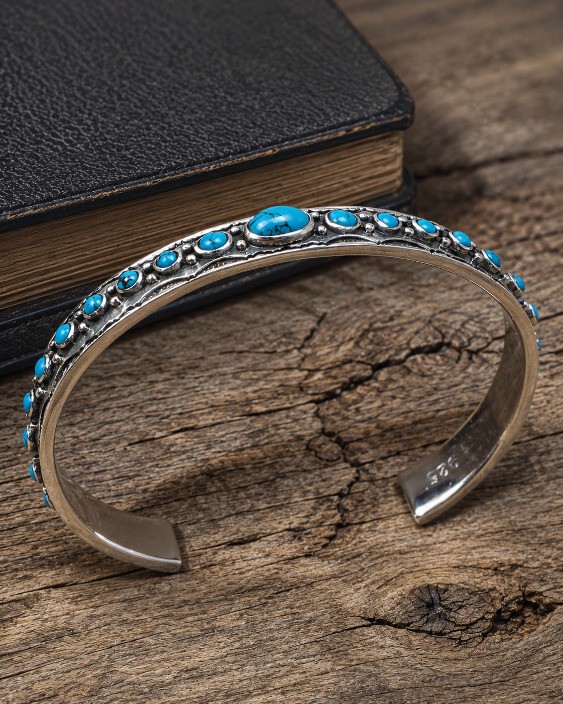 Sterling Silver Turquoise Cuff Bracelet – Unisex Southwestern Boho Statement Bangle