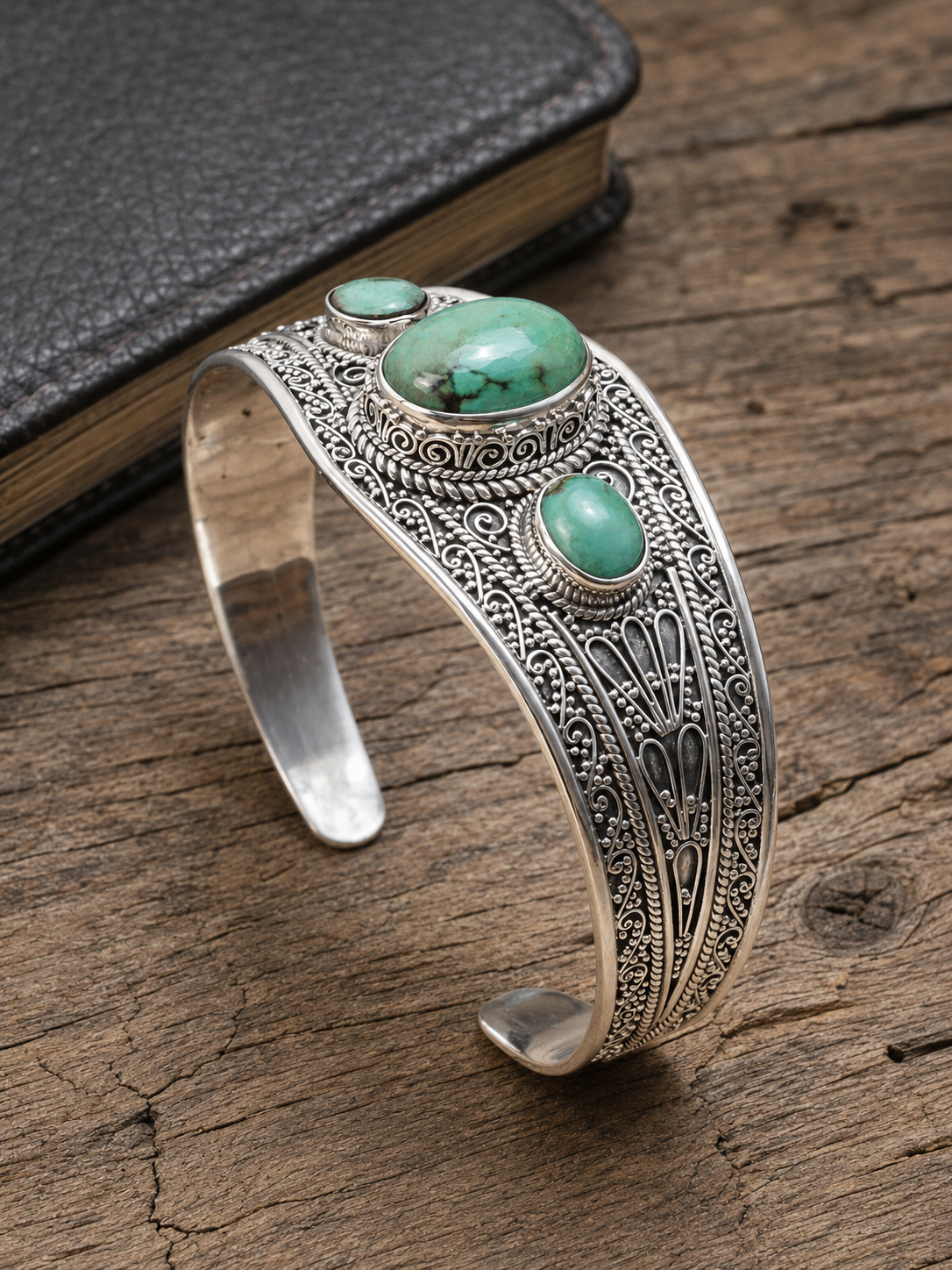Turquoise Sterling Silver Cuff Bracelet | Triple Turquoise Statement Cuff