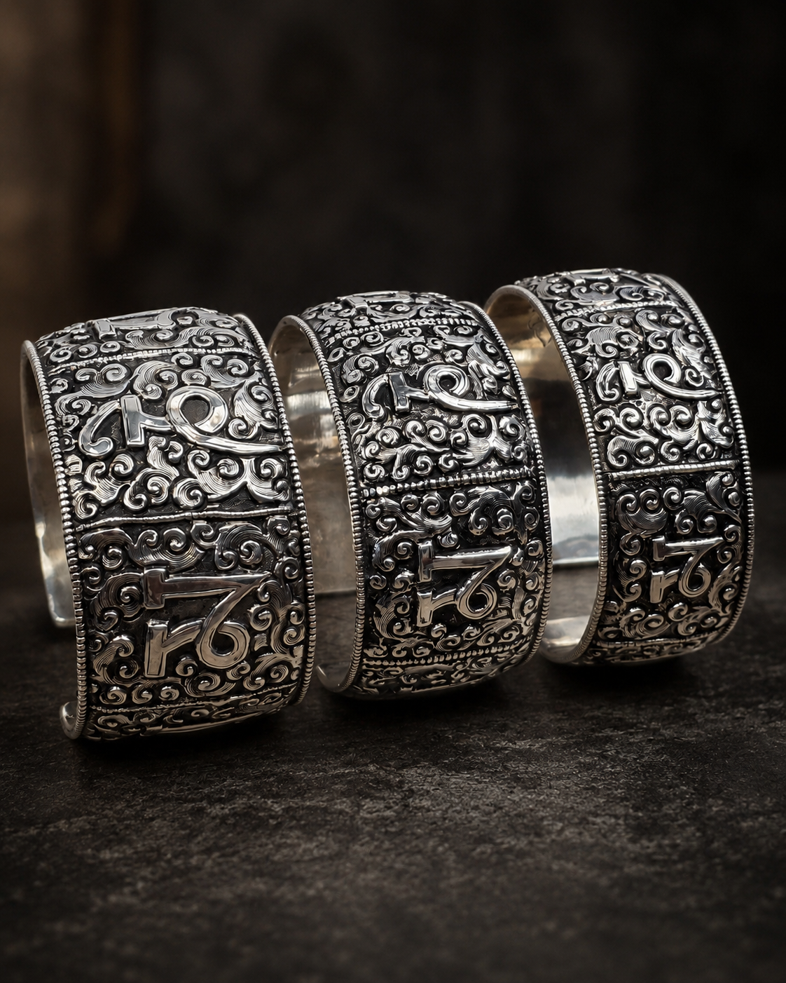 Heavy Solid Sterling Silver Om Mani Padme Hum Cuff Bracelet