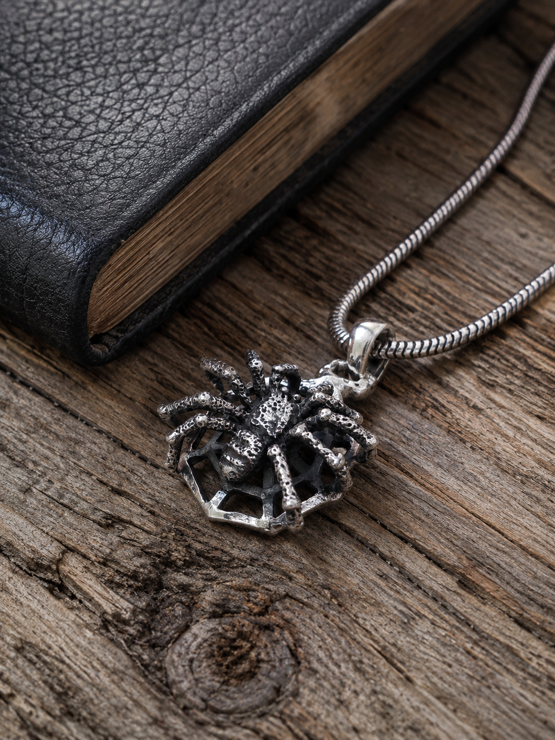 Solid Sterling Silver Spider Web Pendant, Gothic Spider Jewelry