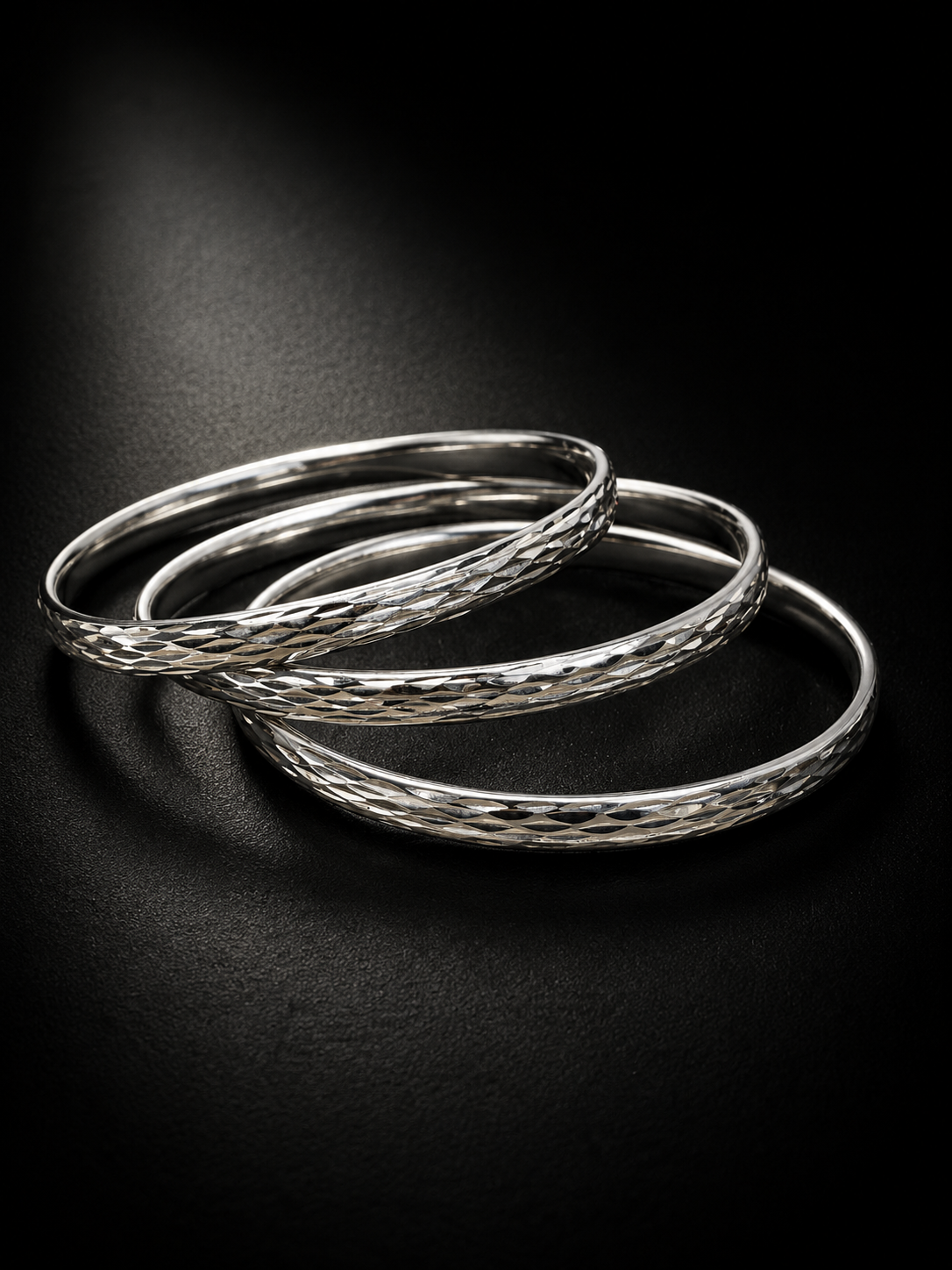 Solid Sterling Silver 5mm Diamond Cut Bangle Bracelet – Faceted Sparkle Oval Stacking Bangle