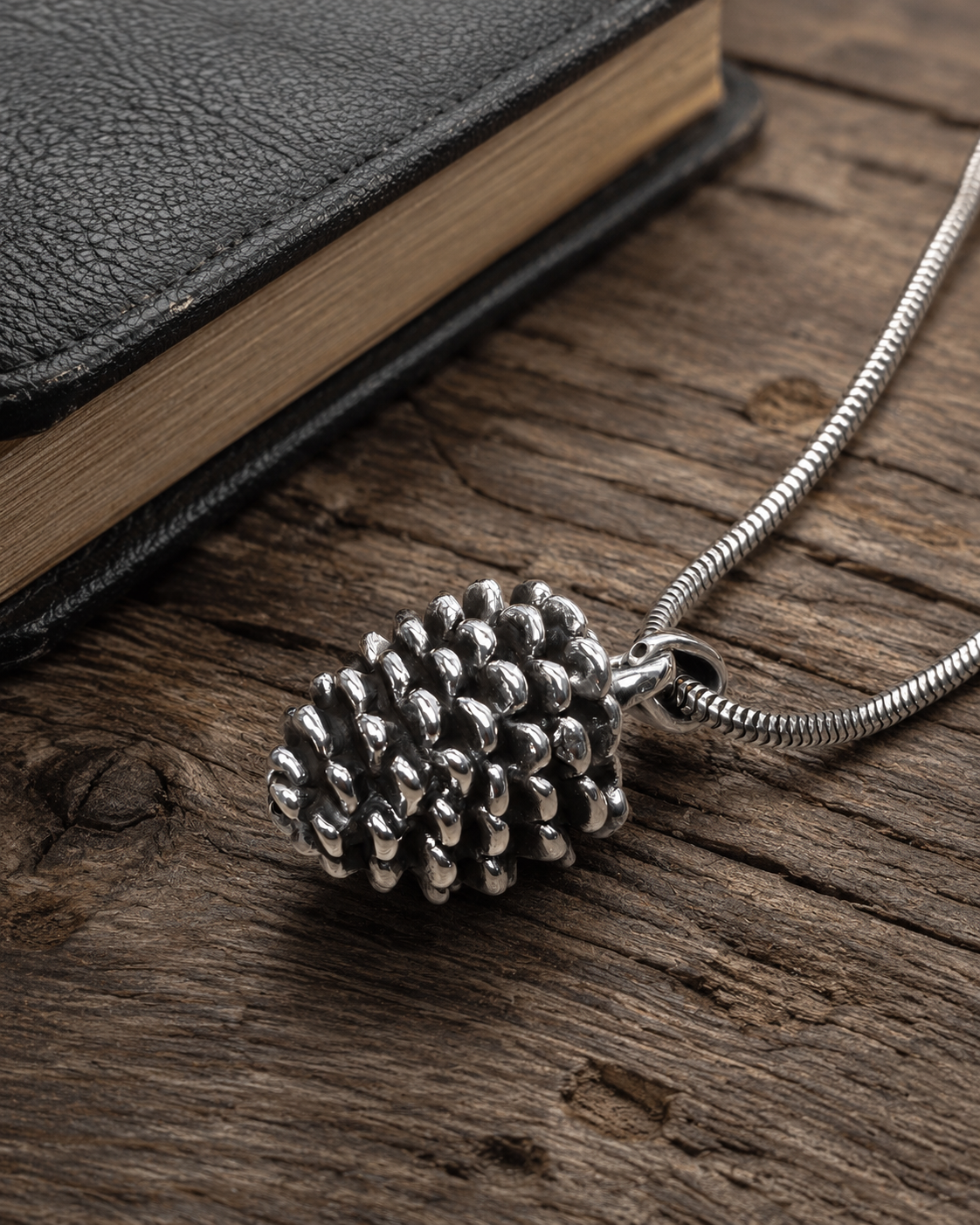 Sterling Silver Pinecone Pendant, Woodland Charm