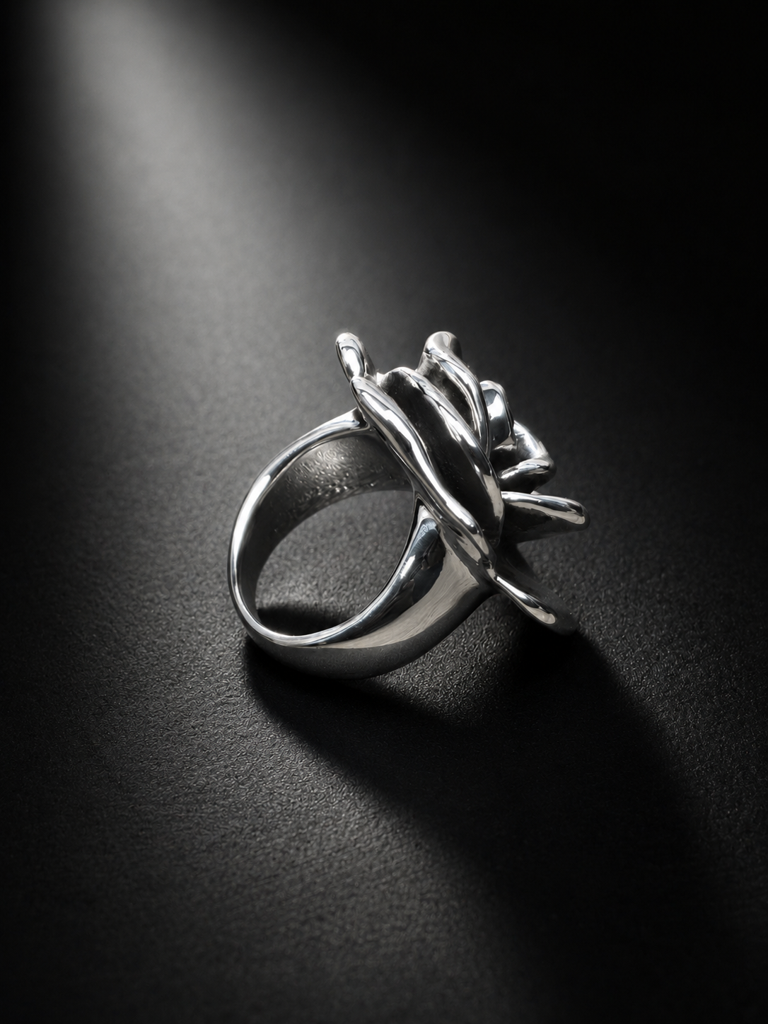 Sterling Silver Rose Ring, Hollow Flower Statement Ring, Floral Cocktail Ring for Women
