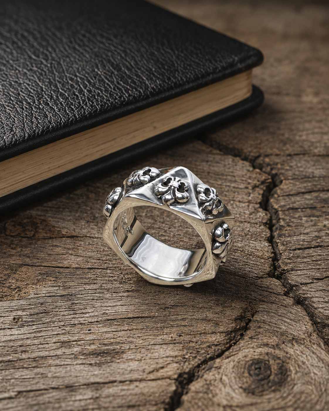 Solid Sterling Silver Fleur De Lis 10mm Band Ring – Wide Gothic Statement Ring