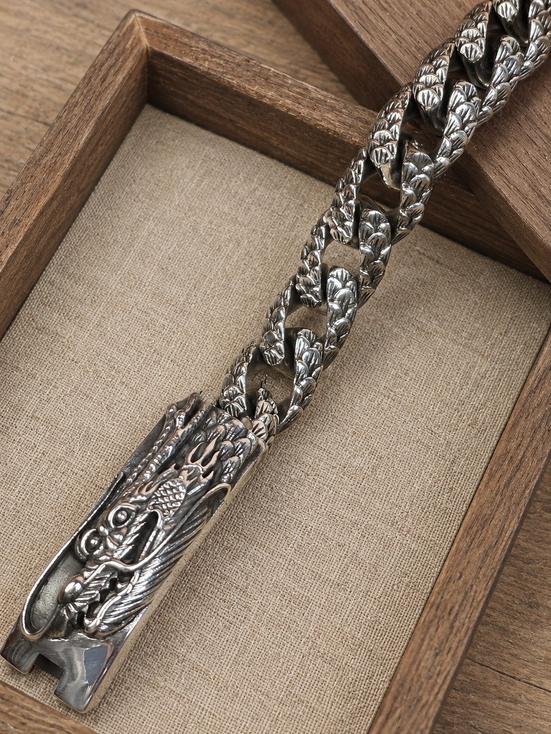 Heavy Sterling Silver Dragon Bracelet – Unisex 925 Silver 15mm Cuban Link Bracelet, Handmade Gothic Biker Jewelry Gift