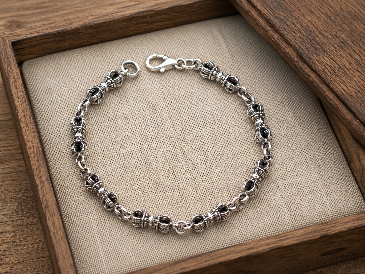 Sterling Silver Vajra Bracelet | 5mm Heavy Unisex Dorje Meditation Bracelet