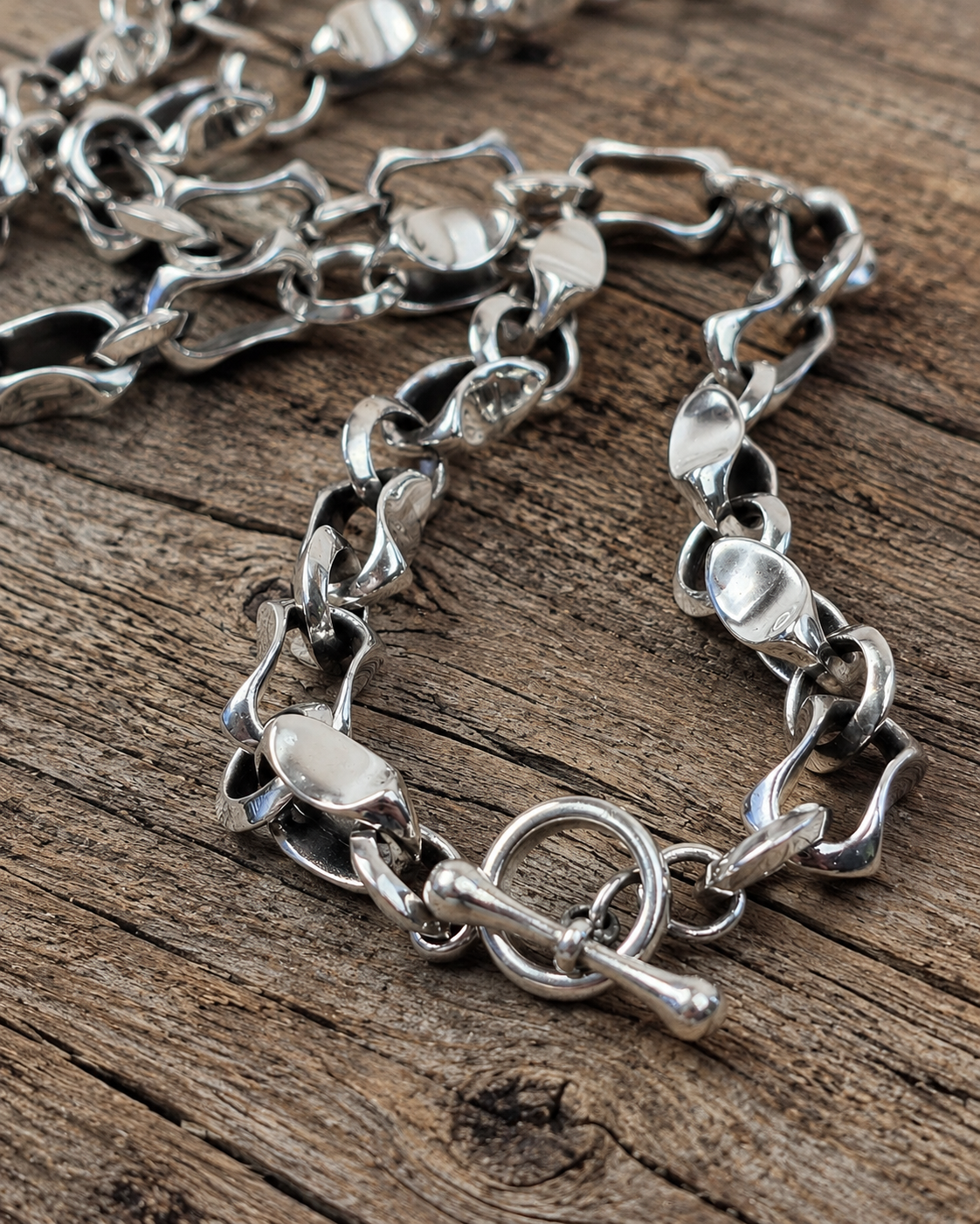 Heavy Sterling Silver Fancy Link Chain Necklace, 7mm Unisex 925 Silver Sculptural Mixed Link Statement Chain