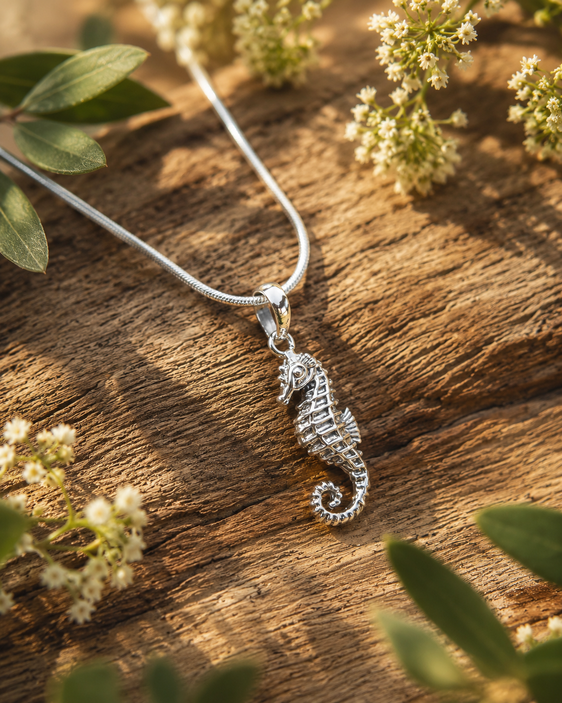 Sterling Silver Seahorse Necklace, Ocean Animal Pendant Jewelry, Beach Gift for Women