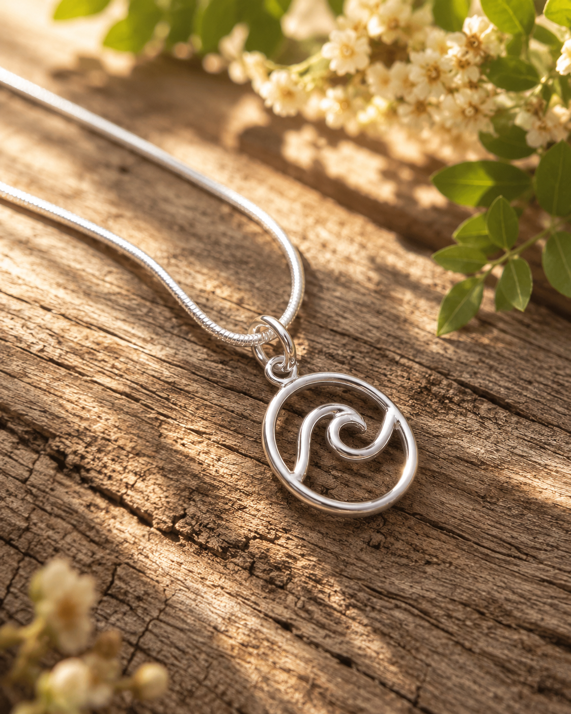 Sterling Silver Wave Pendant Necklace – Minimalist Ocean Beach Jewelry Gift for Her