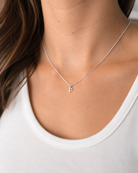 Sterling Silver Initial Necklace, Personalized Letter Pendant Charm, Dainty Alphabet Gift for Her