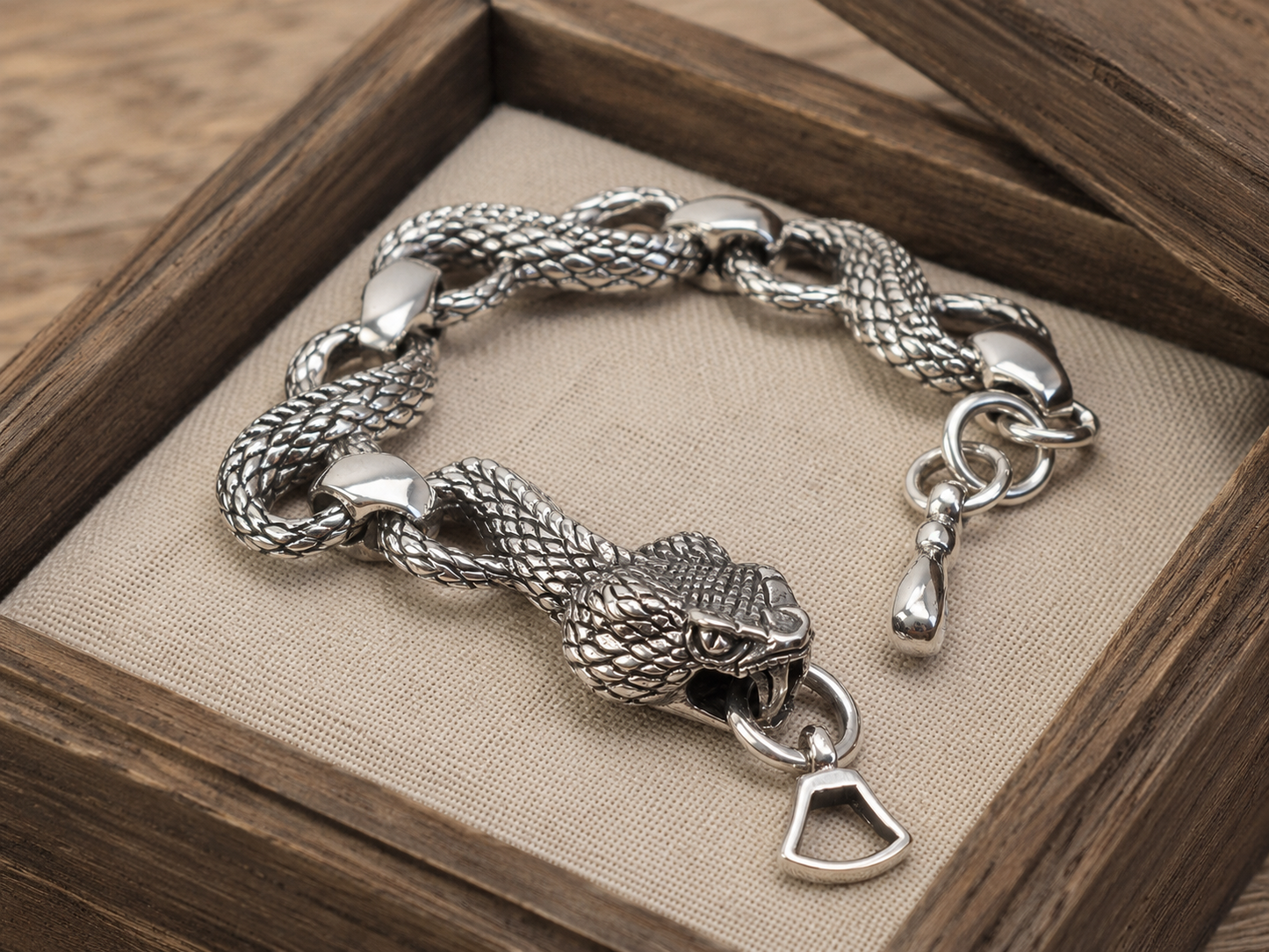 Solid Sterling Silver Cobra Bracelet – Heavy Snake Link Chain Serpent Head Go thicJewelry