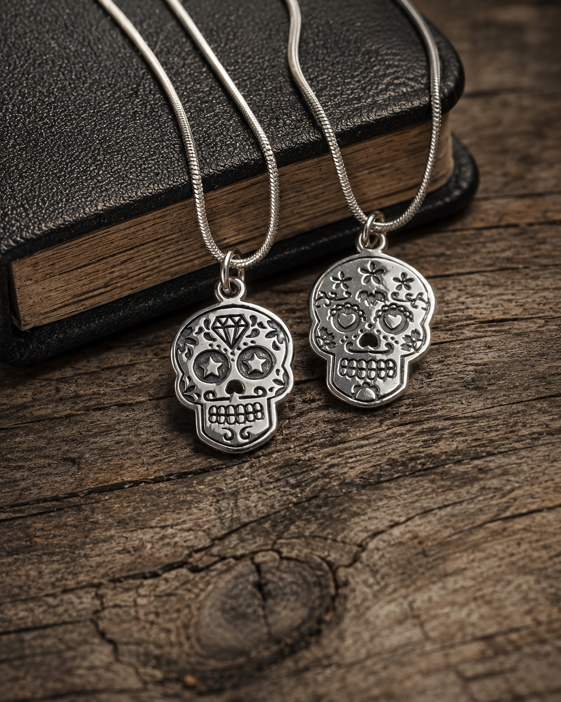 Sterling Silver Sugar Skull Necklace – Unisex Día de los Muertos Skull Pendant