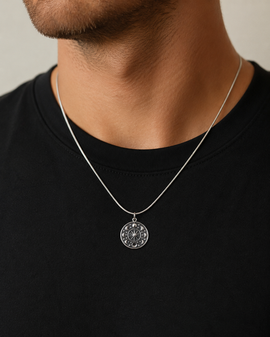 Sterling Silver Celestial Pendant, Moon Phase Sun Star Medallion, Astrology Jewelry