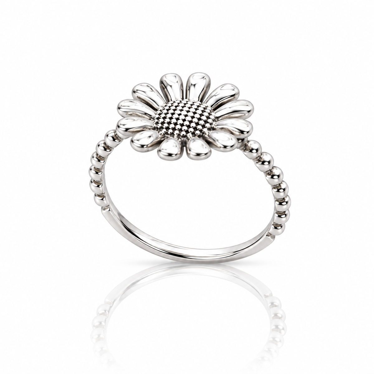 Sterling Silver Daisy Flower Ring – Boho Floral Statement Ring
