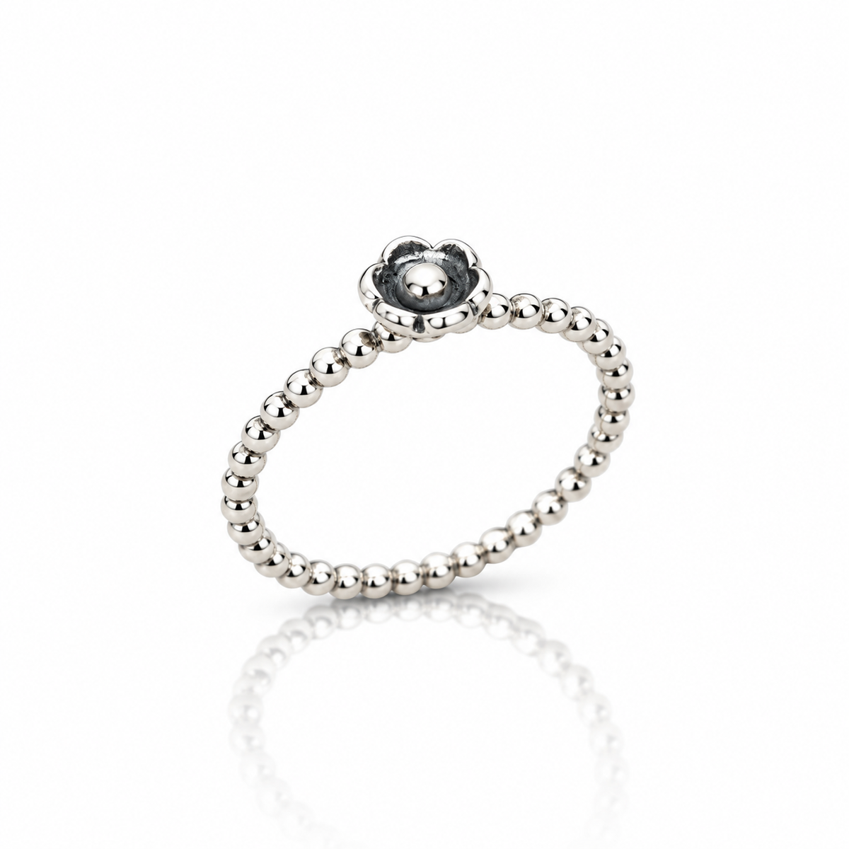 Sterling Silver Flower Ring – Dainty Beaded Boho Stacking Ring