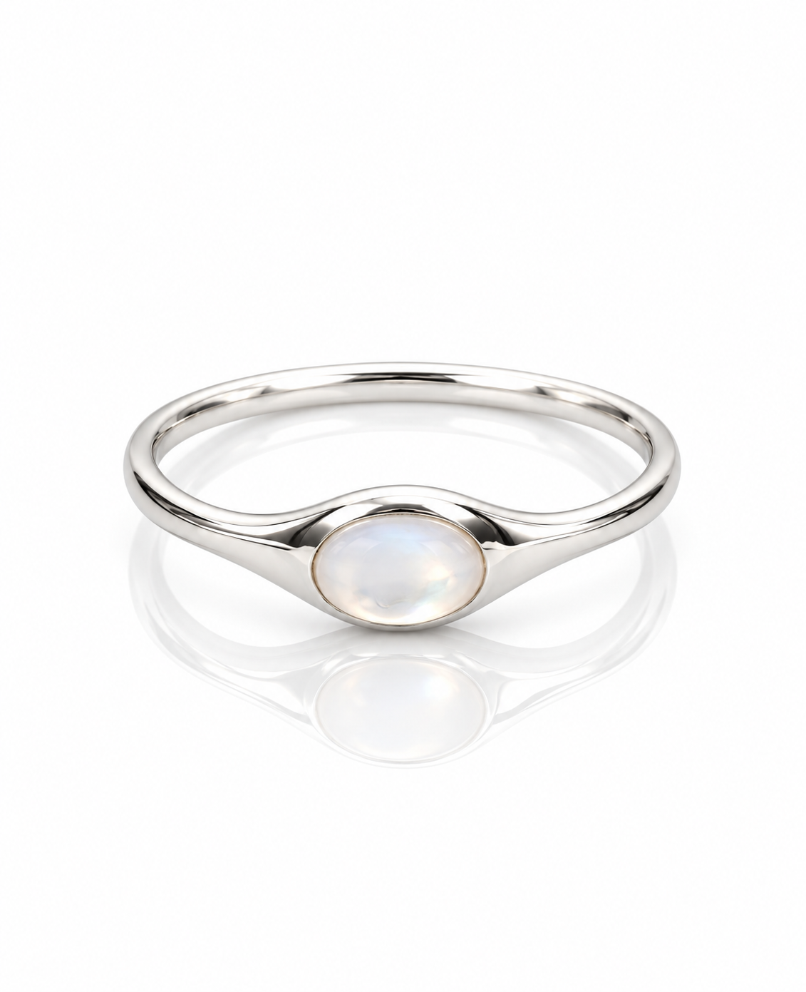 Sterling Silver Mother of Pearl Ring – Minimalist White Gemstone Ring