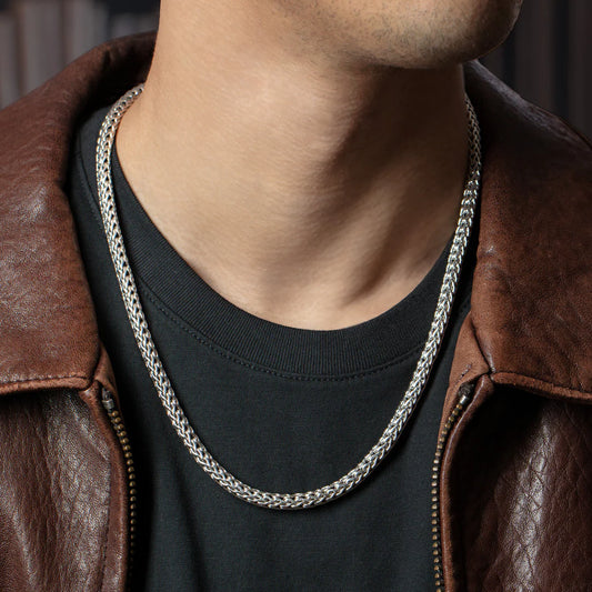 Solid Heavy 4mm Sterling Silver Wheat Chain Necklace – Thick Men’s Silver Chain
