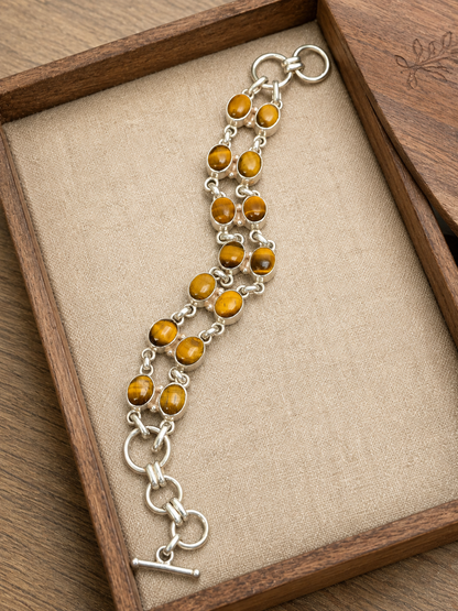 Tiger Eye 2 Strand Sterling Silver Bracelet | Handmade 925 Silver Gemstone Bracelet