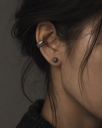 Sterling Silver Floral Cross Stud Earrings – Oxidized Flower Studs