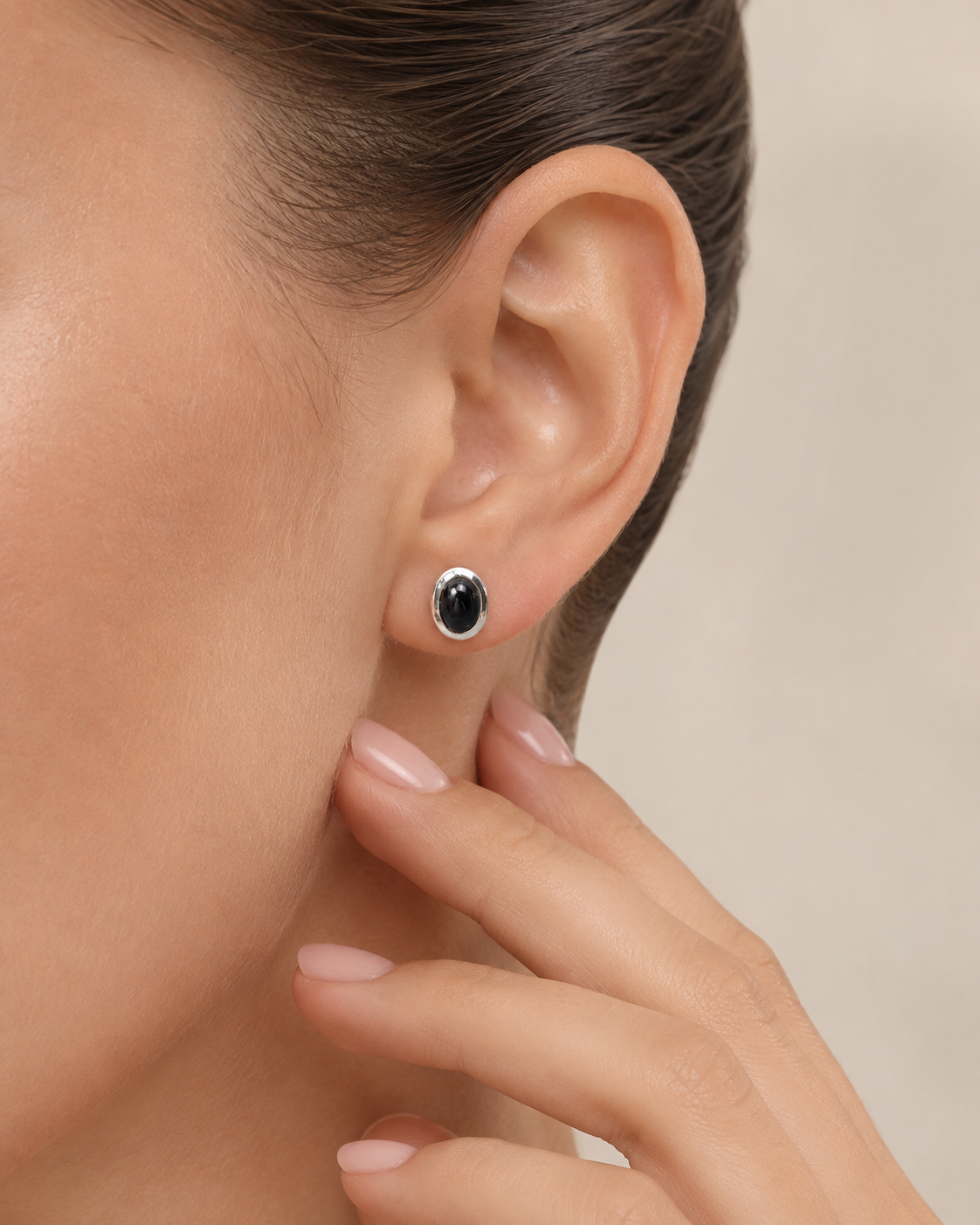 Black Onyx Stud Earrings in Sterling Silver – Oval Gemstone Earrings