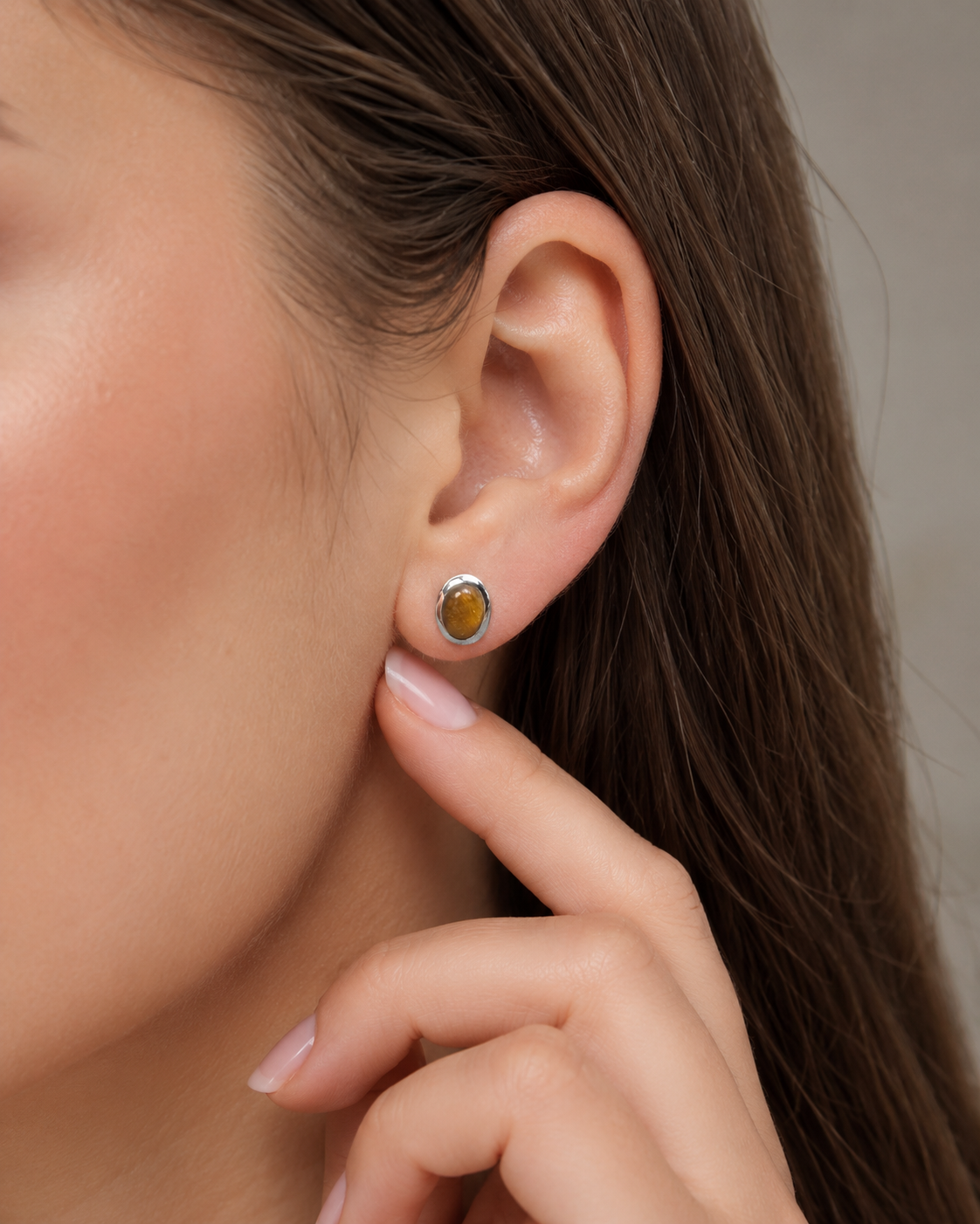Tiger’s Eye Sterling Silver Stud Earrings – Oval Gemstone Earrings