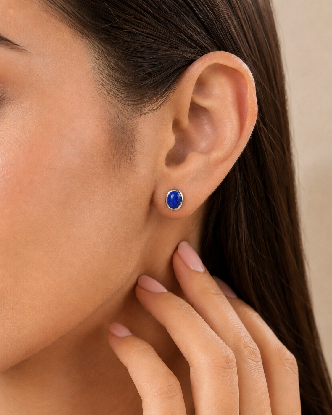 Lapis Lazuli Stud Earrings in Sterling Silver – Oval Blue Gemstone Earrings