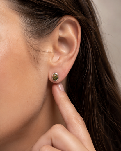 Sterling Silver Unakite Jasper Stud Earrings – Natural Green Pink Gemstone Earrings