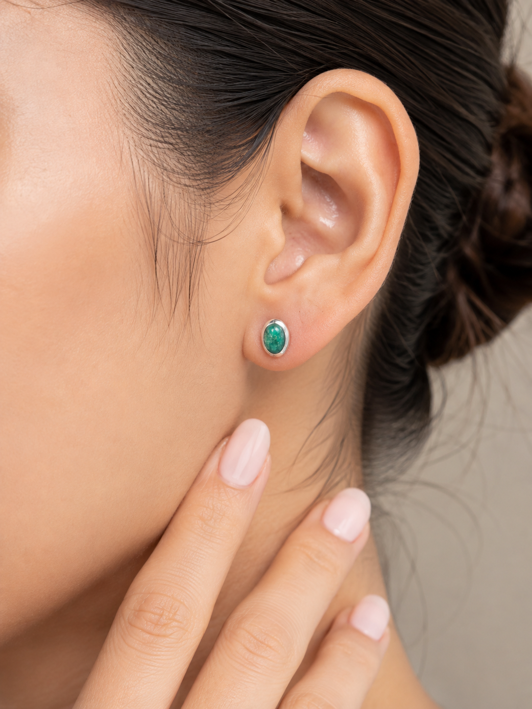 Sterling Silver Emerald Stud Earrings – Oval Green Gemstone Earrings