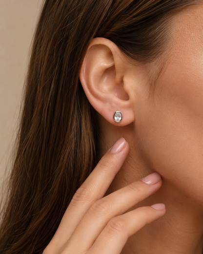 Aquamarine Sterling Silver Stud Earrings – Oval Natural Gemstone Earrings