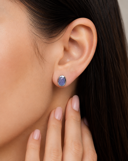 Tanzanite Sterling Silver Stud Earrings – Oval Purple Blue Gemstone Earrings