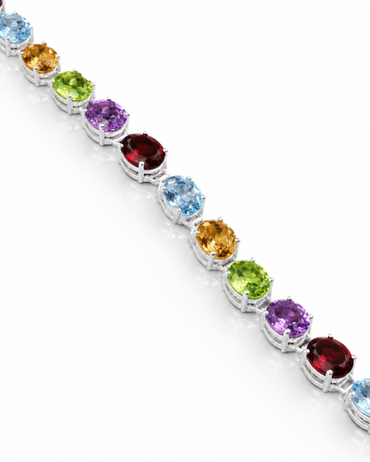 Sterling Silver Multi Gemstone Bracelet – Garnet, Peridot, Blue Topaz, Citrine & Amethyst