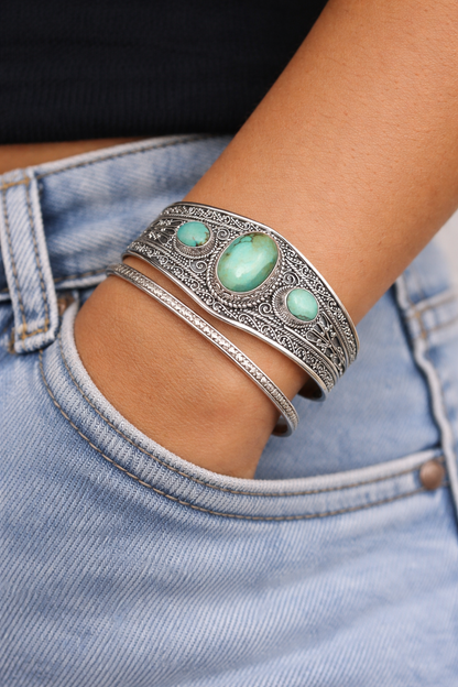 Turquoise Sterling Silver Cuff Bracelet | Triple Turquoise Statement Cuff