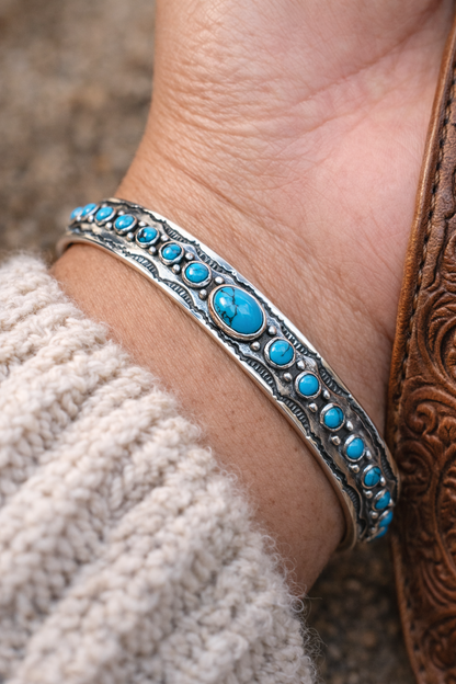 Sterling Silver Turquoise Cuff Bracelet – Unisex Southwestern Boho Statement Bangle