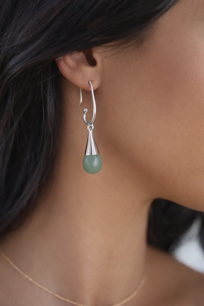 Sterling Silver Jade Drop Earrings, Green Jade Gemstone Dangle Earrings, Elegant Jade Jewelry Gift for Her