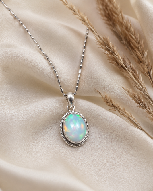 Sterling Silver Opal Pendant – Oval Opal Gemstone Pendant, Handmade 925 Silver Jewelry