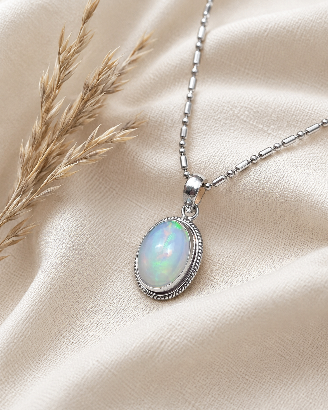 Sterling Silver Opal Pendant – Oval Opal Gemstone Pendant, Handmade 925 Silver Jewelry