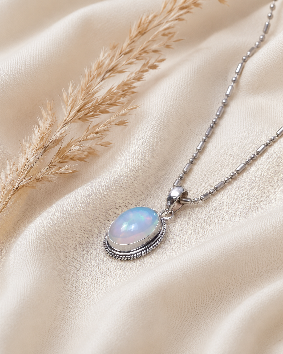 Sterling Silver Opal Pendant – Oval Opal Gemstone Pendant, Handmade 925 Silver Jewelry