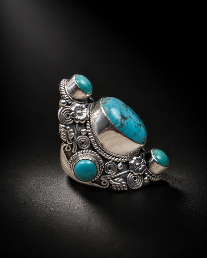 Sterling Silver Turquoise Statement Ring – Handcrafted Boho Gemstone Ring